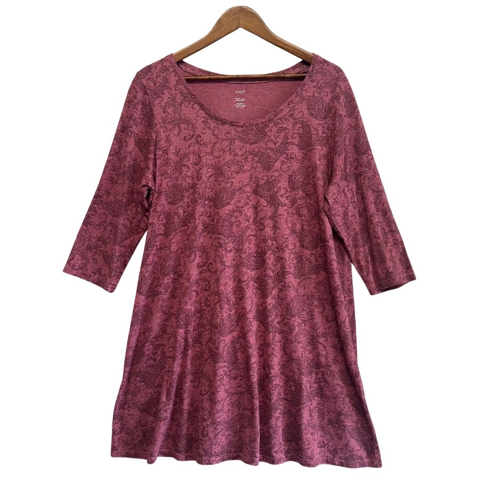 Women’s Mauve Printed Tunic Top - Scoop Neck, 3/4 Sleeve